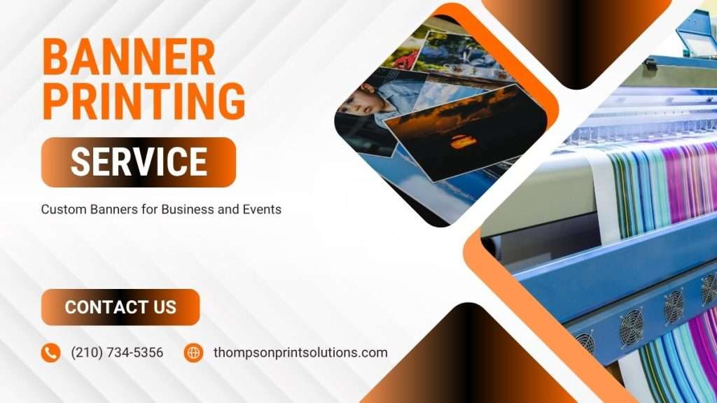 Custom vinyl and fabric banners printed by Thompson Print Solutions for business promotions and trade shows.